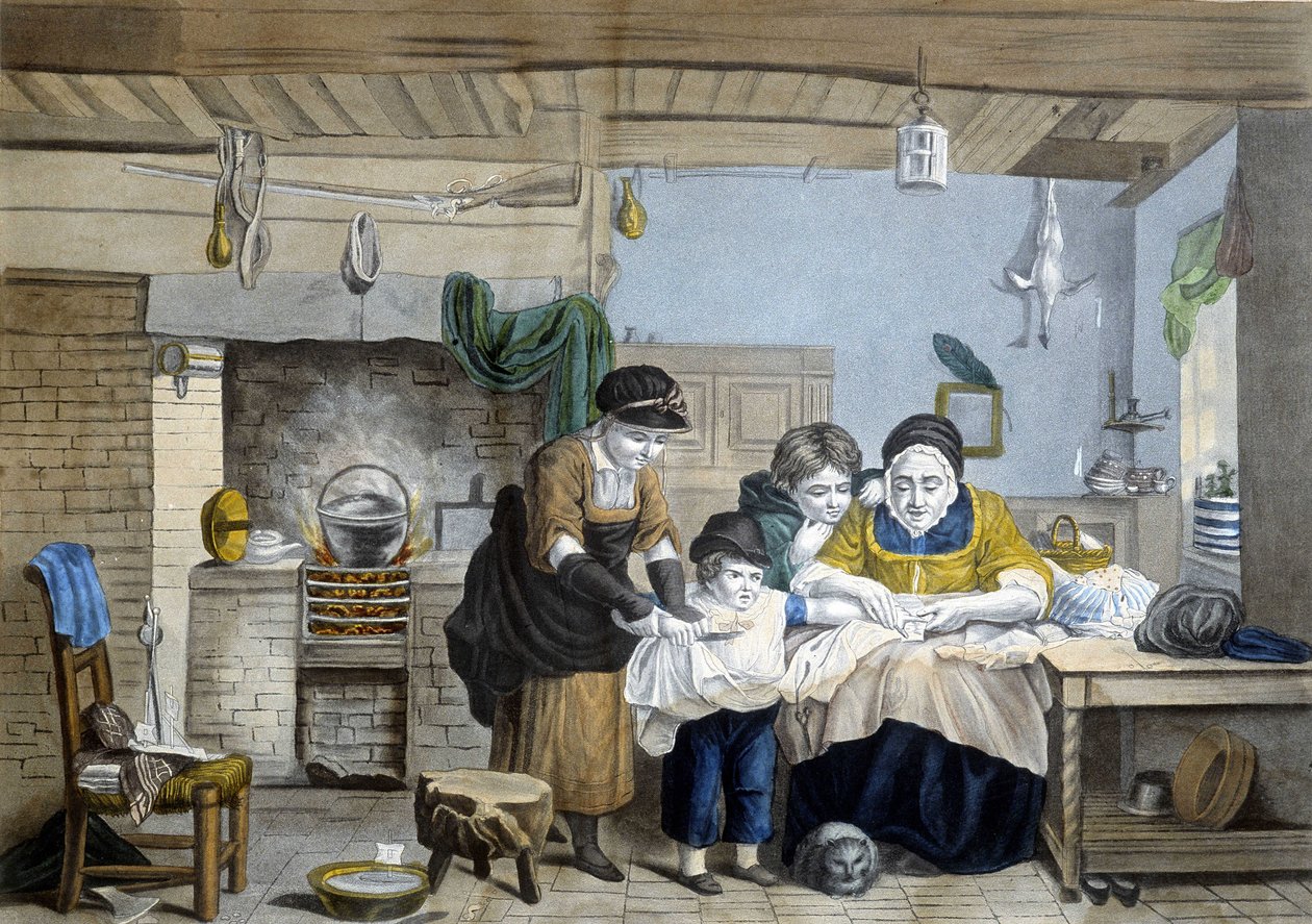 Cięcia palca: scena lekarza rodzinnego. autorstwa Unknown artist
