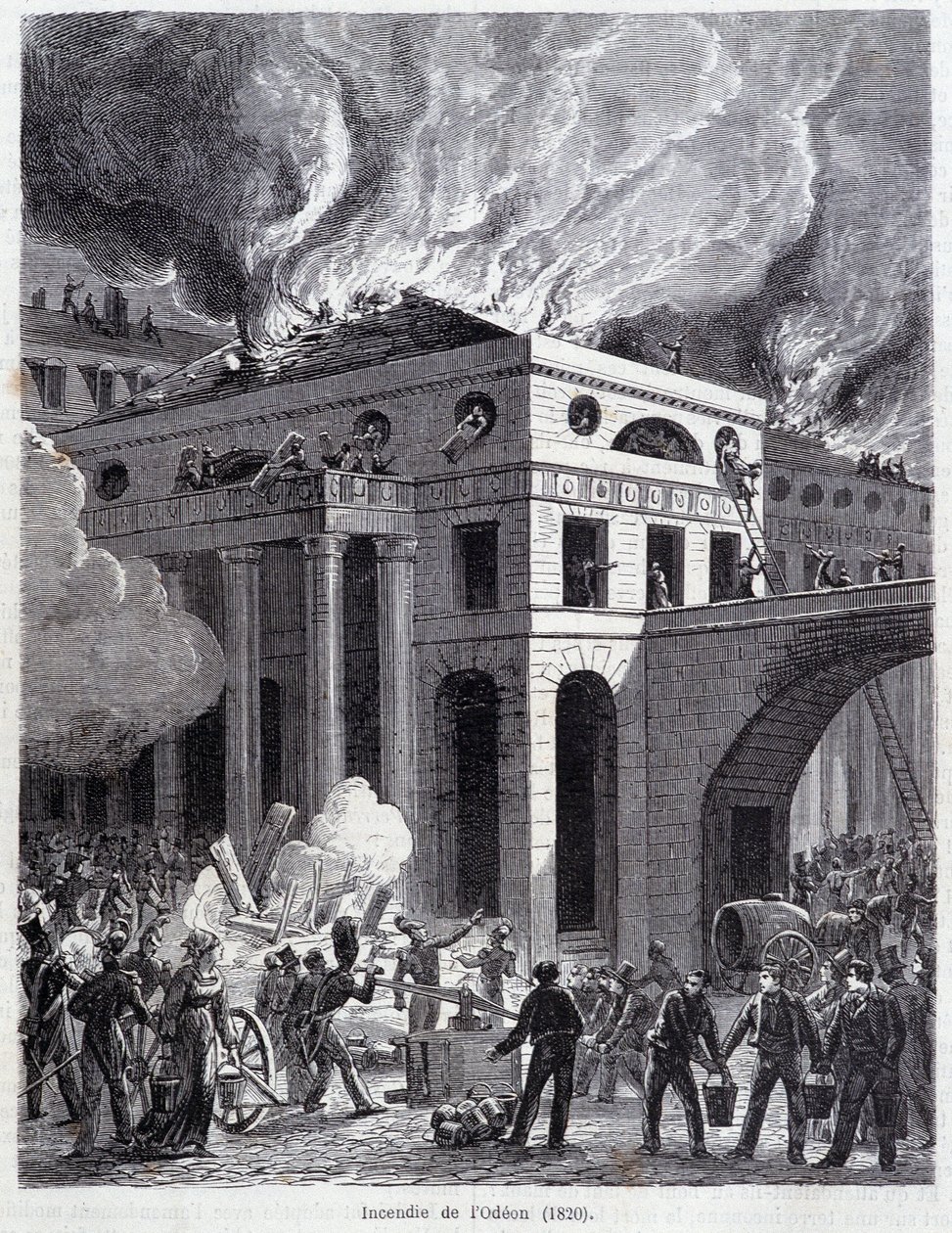 Pożar Odeonu (1820) - rycina, koniec XIX w. autorstwa Unknown artist