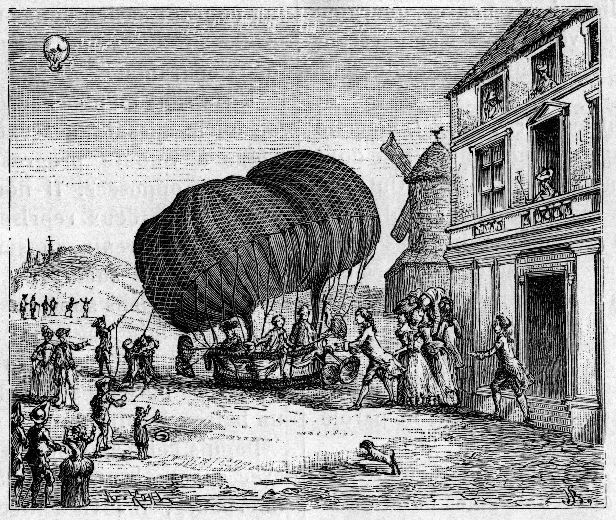 Pierwszy aerostat wydłużył braci Robertów przed zamkiem księcia Ghistelles 19 września autorstwa Unknown artist
