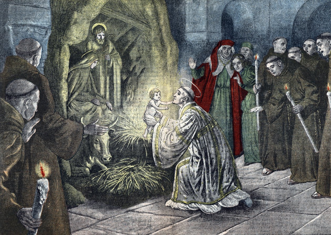 Pierwsza szopka stworzona przez św. Franciszka z Asyżu, Greccio, Włochy autorstwa Unknown Artist