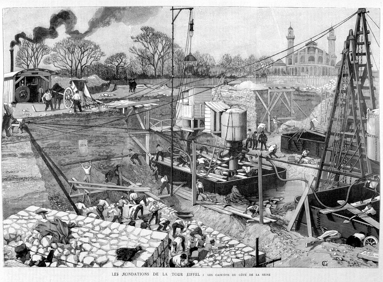 Fundamenty Wieży Eiffla: kesony po stronie Sekwany – na „Ilustracji” 14.05.1887. ¿ autorstwa Unknown artist