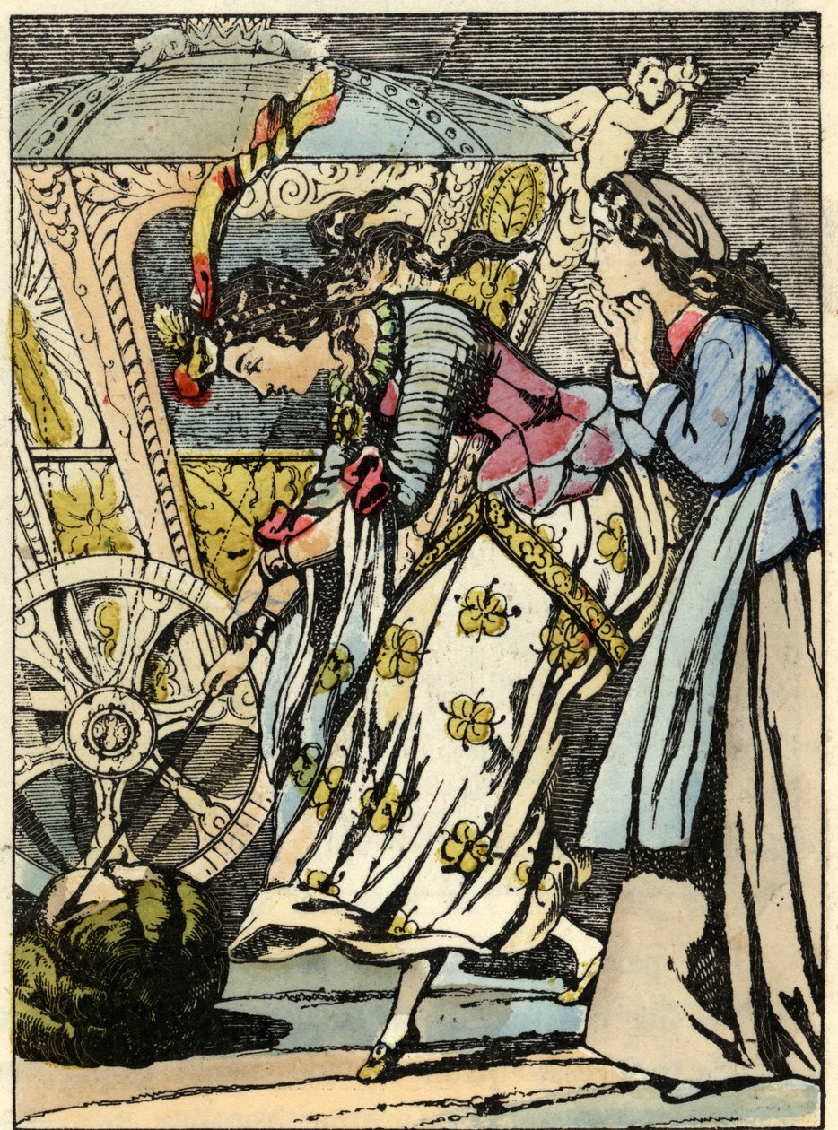Dobra opłata za dynię w powozie przed oczami Kopciuszka. Ilustracja do bajki Charlesa Perraulta „Kopciuszek lub La petite slipper de verre” autorstwa Unknown artist