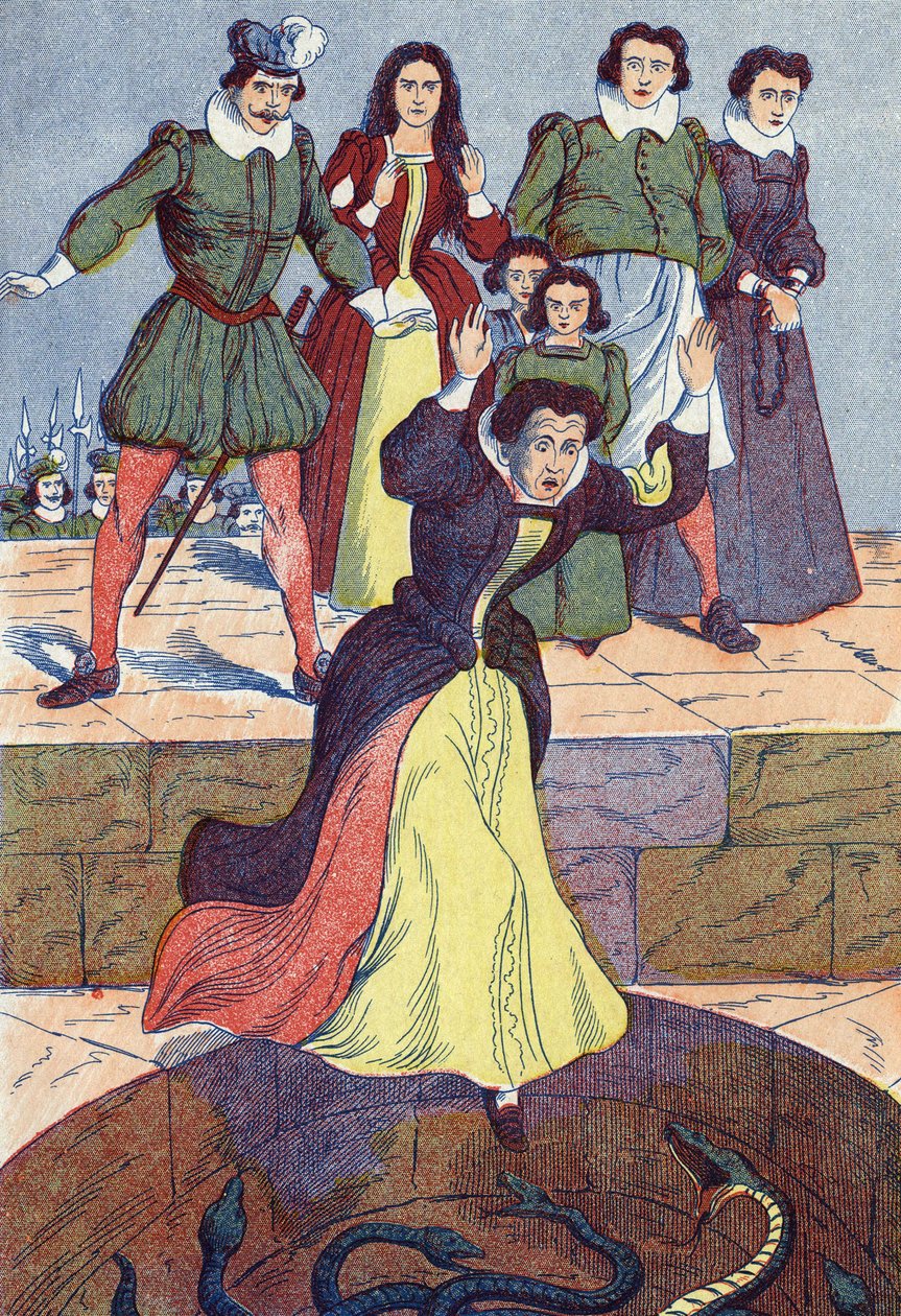 Okropny ogres wrzuca się do czołgu. Anonimowa ilustracja do „La belle au bois dormant”, opowiadania Charlesa Perraulta (1628-1703), francuskiego pisarza. Zdjęcia Marcel Vagne, Jarville Nancy, bez daty (koniec XIX wieku). autorstwa Unknown artist
