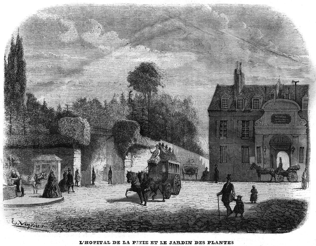 Szpital pitie salpetriere (PITIE-SALPETRIERE) i ogród roślinny w Paryżu w 1858 r. autorstwa Unknown artist