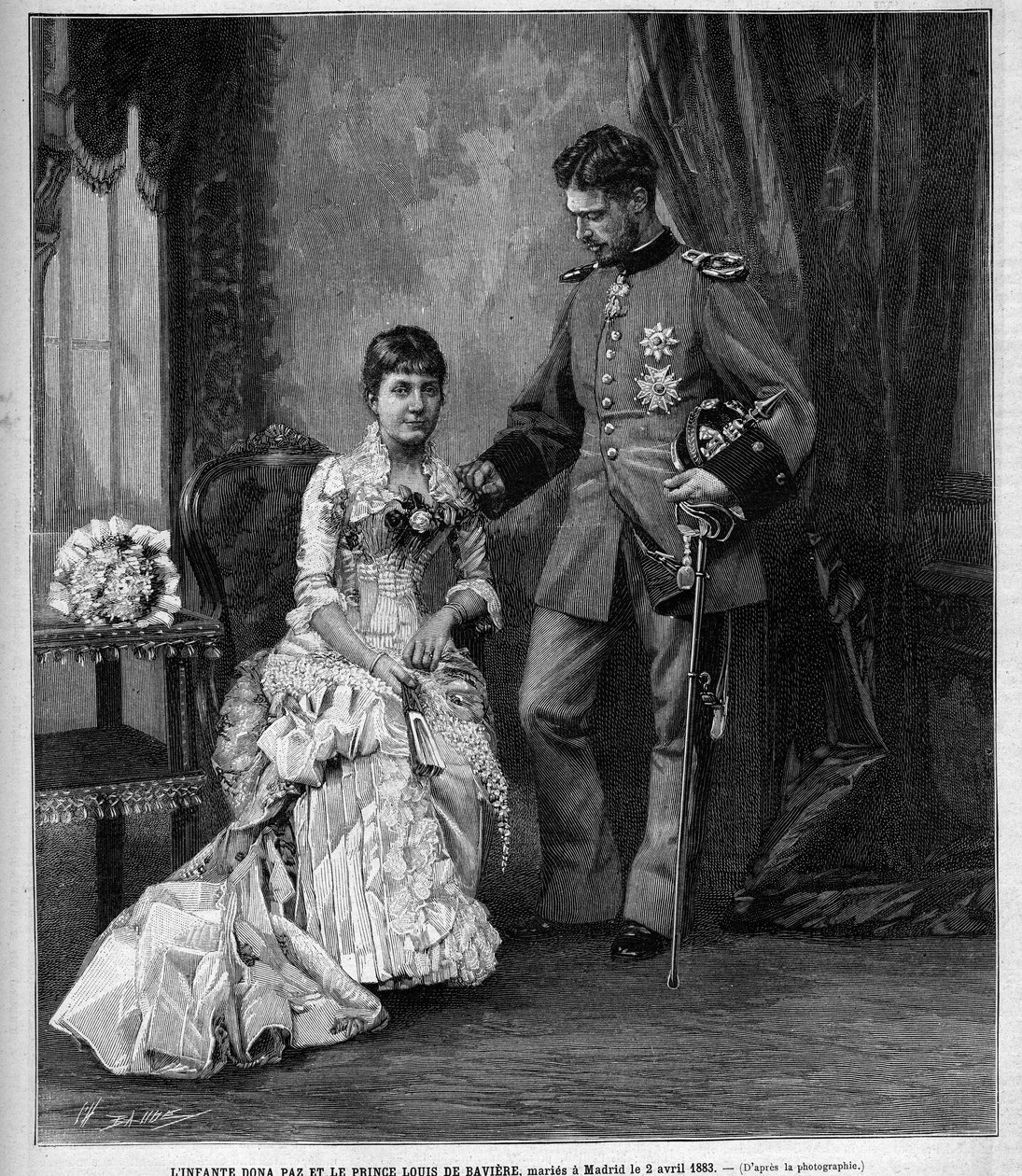 Infante Hiszpanii Dona Maria de la Paz (1862-1946) i książę Ludwik II Baviere (Ludwig Otto Frederik Wilhelm von Wittelsbach autorstwa Unknown artist