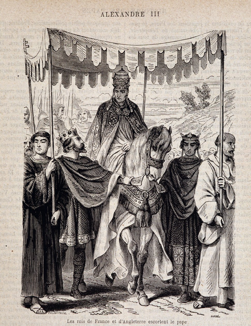 Królowie Francji Ludwik VII Młody (1120 - 1180) i Anglia eskortują papieża Aleksandra III - w „Histoire des Popes””, b.d. autorstwa Unknown artist