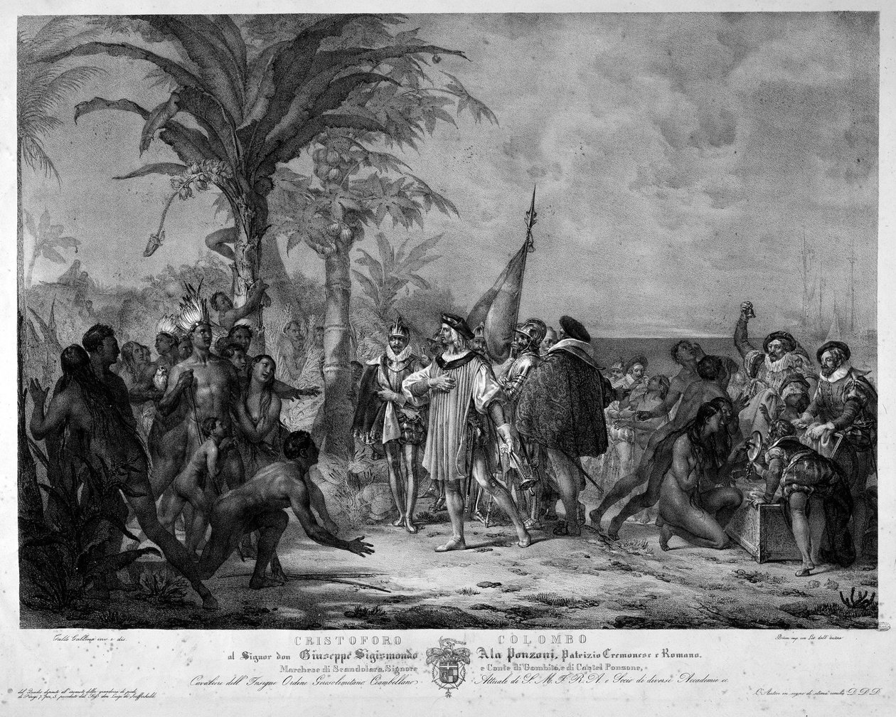 Lądowanie Krzysztofa Kolumba w San Salvador (Bahamy) w dniu 12.10.1492. Rycina XIX wieku. autorstwa Unknown artist