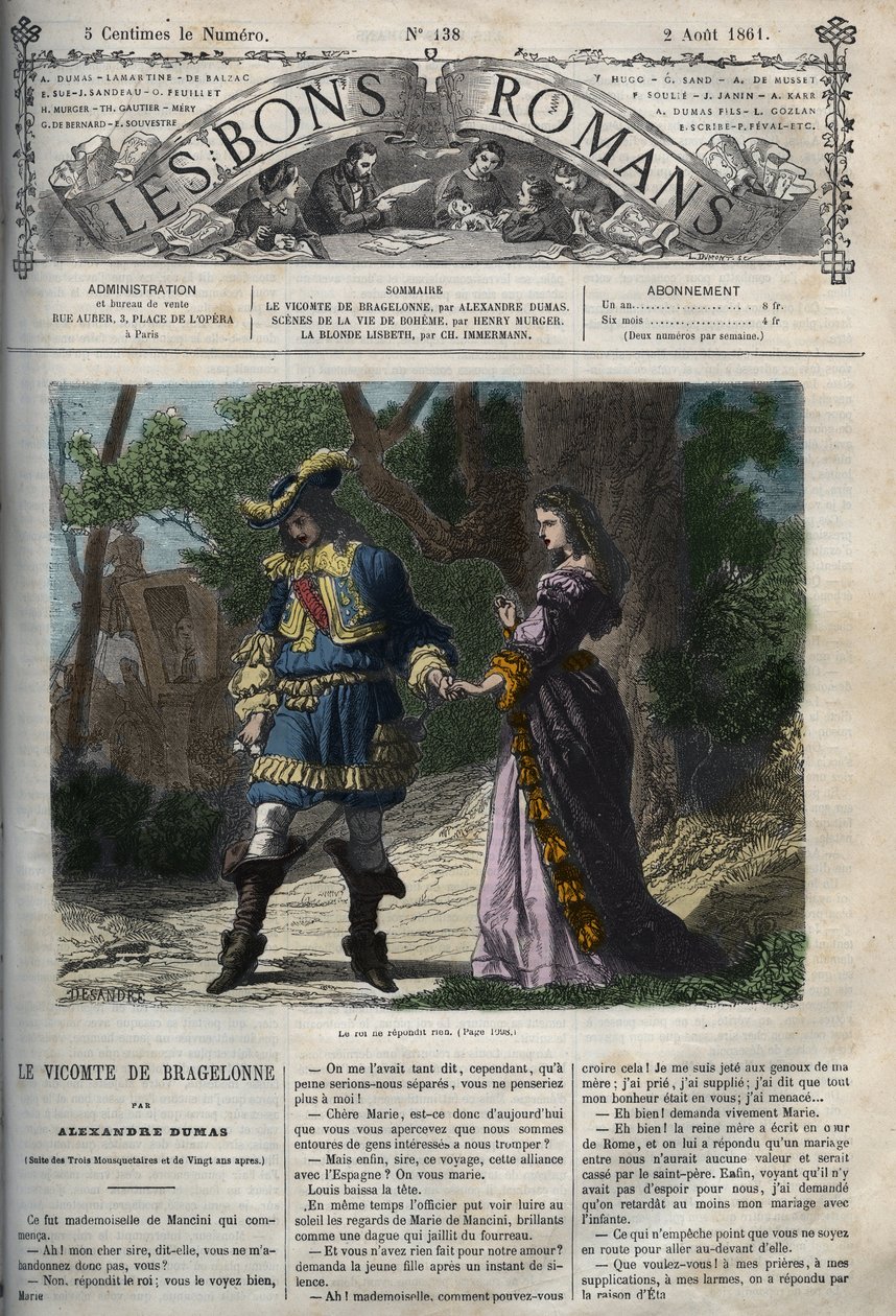 Ostatnia rozmowa Marii Mancini (1639-1715) z Ludwikiem XIV (1638-1715) przed jego wyjazdem z dworu do Brouage 22 czerwca 1659, wygnania zorganizowanego przez kardynała Mazarina w celu trzymania go z dala od króla. “Wicehrabia Bra autorstwa Unknown artist