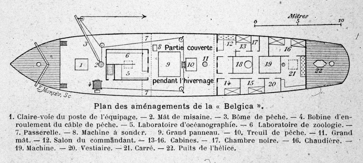 Plan rozmieszczenia belgijskiego statku naukowego „Belgica” wykorzystywanego w ekspedycjach antarktycznych autorstwa Unknown artist