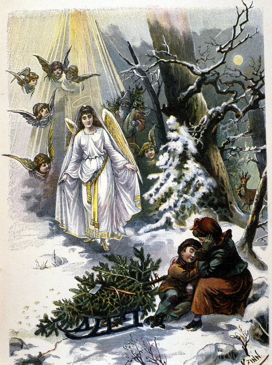 Legenda o choince: pojawienie się anioła. Ilustracja XIX wieku. autorstwa Unknown artist