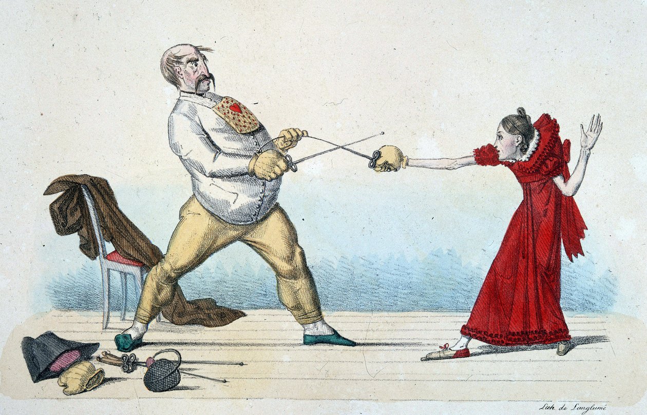 Lekcja szermierki: jak wyprostować młodych ludzi i zapobiegać wypadkom - XIX w., Musee Carnavalet. autorstwa Unknown artist