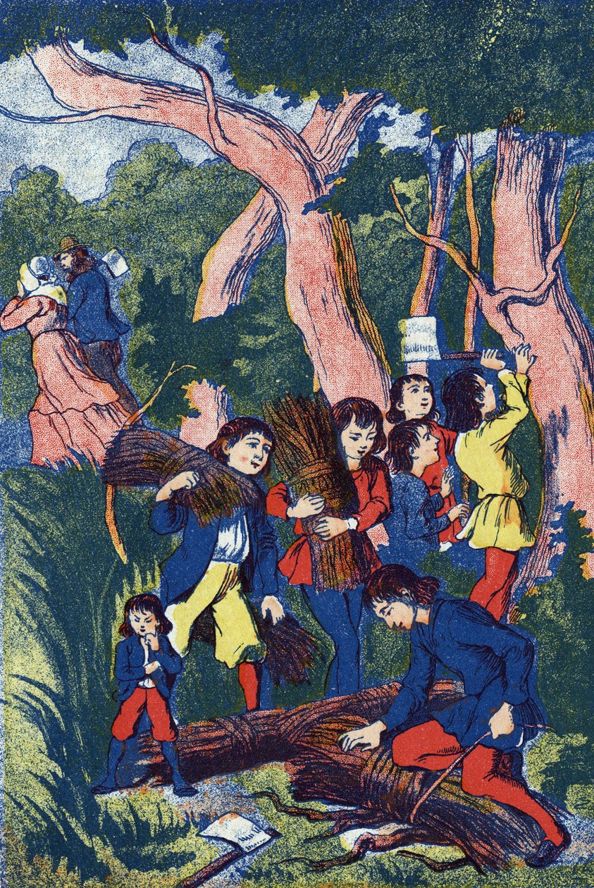 Drwale porzucają swoje dzieci, ilustracja do „”Le Pepetit poucet””, opowieść Charlesa Perraulta (1628-1703), francuskiego pisarza. Anonimowa ilustracja. Zdjęcia Marcel Vagne, Jarville Nancy, bez daty (koniec XIX wieku). autorstwa Unknown artist