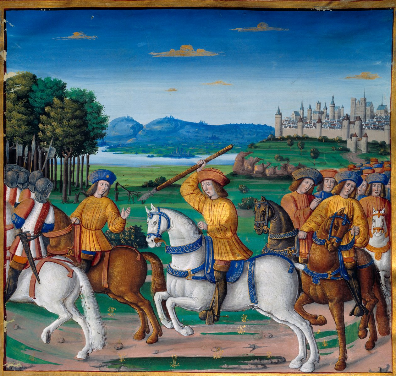 Szaleństwo Karola VI (1368-1422). 5 sierpnia 1392 r. w lesie Le Mans zaczął doświadczać napadów wściekłego szaleństwa: domagając się zdrady, zaatakował własny oddział i zabił cztery osoby. Kroniki Enguerranda de Monstrelet (w. 1400 autorstwa Unknown artist