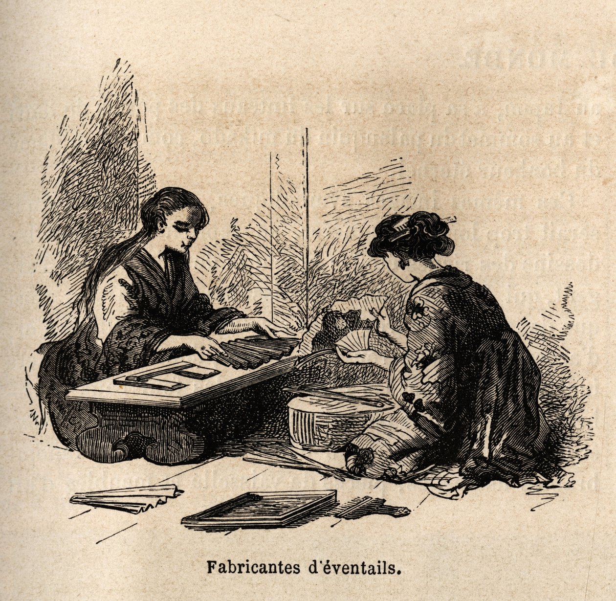 Produkcja ogonów. Rycina ilustrująca podróż do Japonii w latach 1863-1864, autorstwa Aime Humberta, ministra Konfederacji Szwajcarskiej, w „Le tour du monde, nouveau journal des voyages”, wydanej pod kierunkiem Edouarda Chartona autorstwa Unknown artist