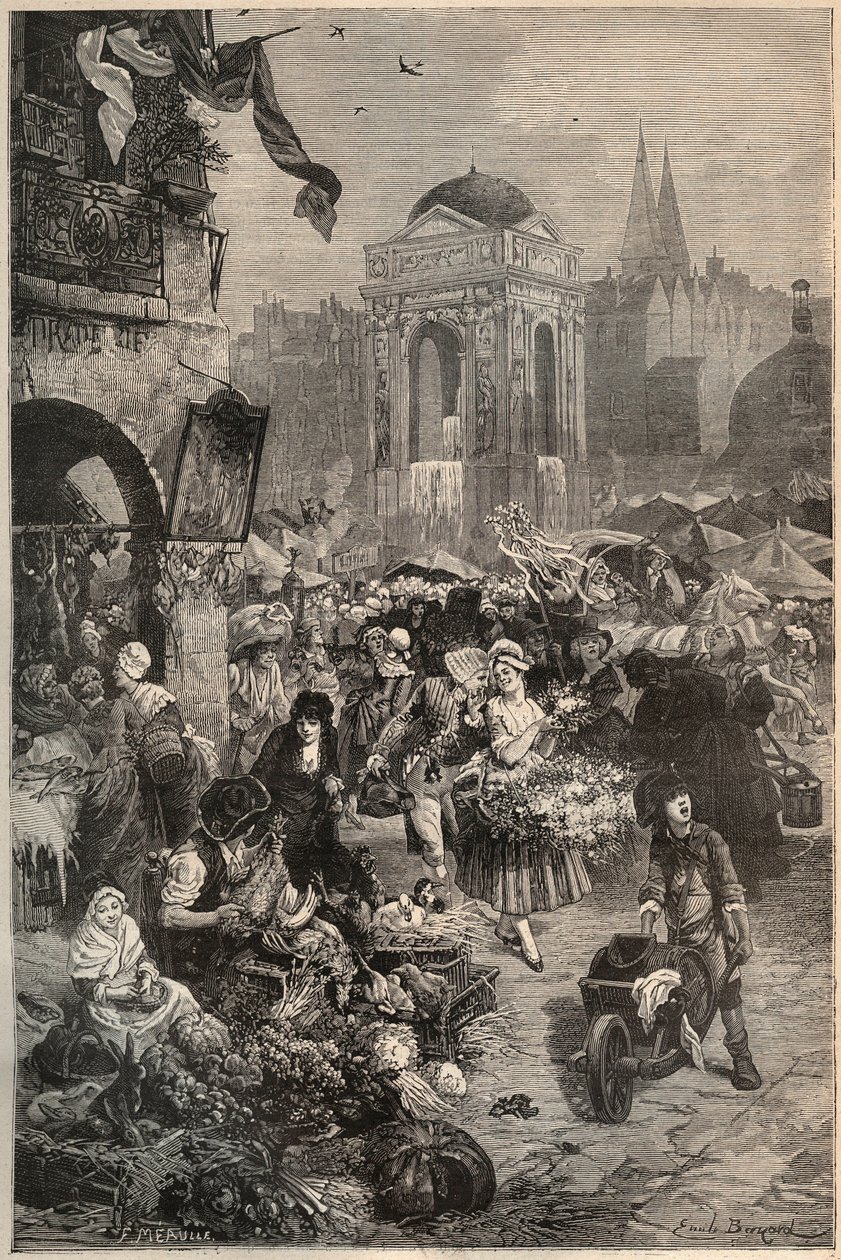 Marsz i fontanna Niewiniątek, Paryż w XVIII wieku - rycina z XIX wieku autorstwa Unknown artist