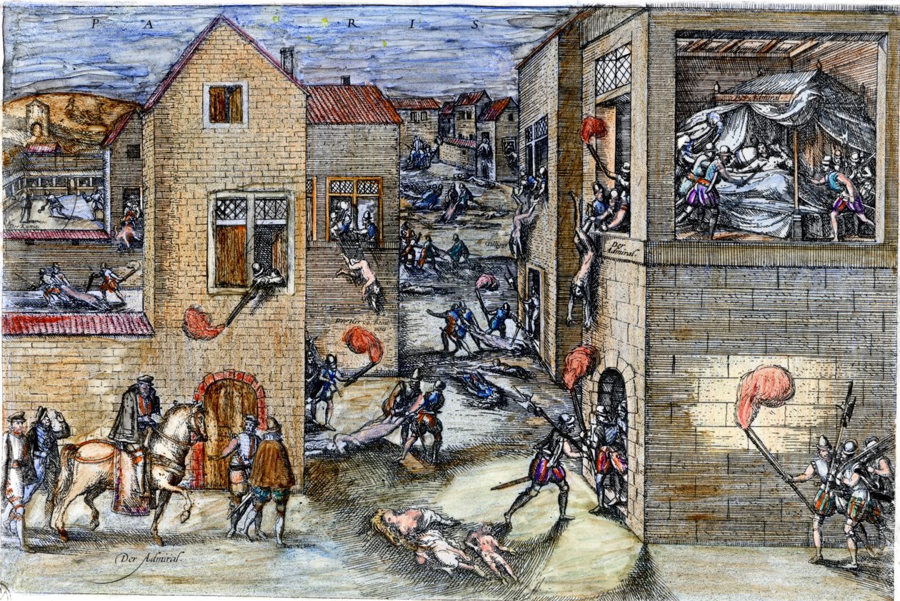 Rzeź św. Barthelemy (1572). rycina z XVII wieku. autorstwa Unknown artist