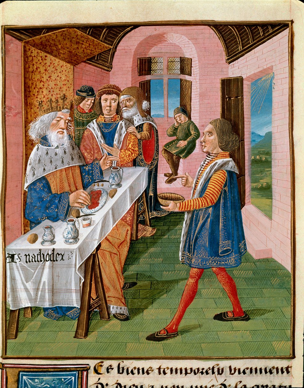 Posiłek króla Sycylii, Arthagogles Miniature z „Księgi dobrych Maurów” Jakuba Wielkiego (1360-1415/1418), poświęcony Janowi księciu Berry autorstwa Unknown artist