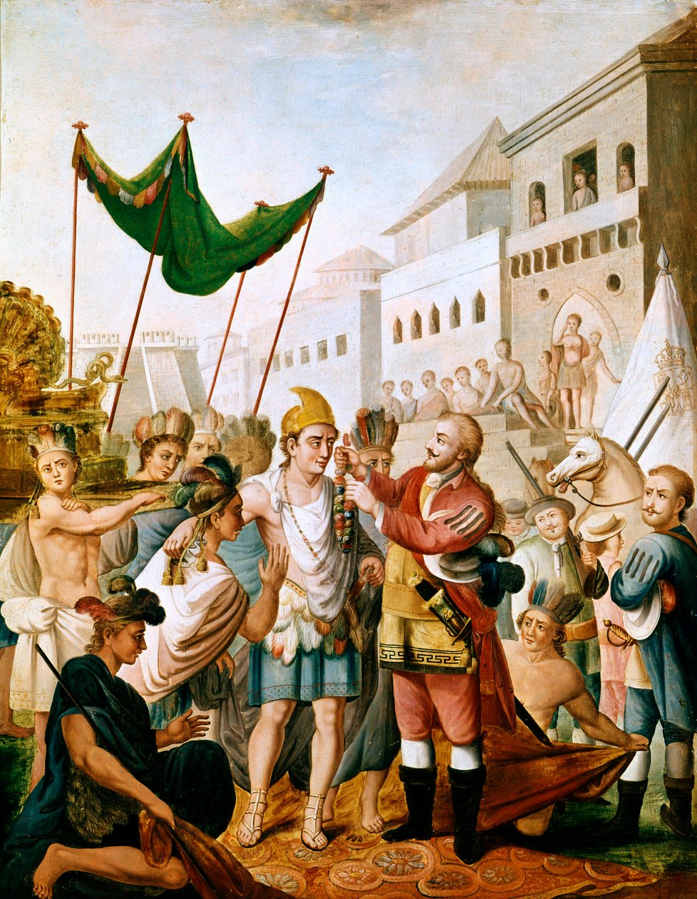 Spotkanie Hernana Cortesa lub Fernanda Corteza z Montezumą w listopadzie 1519 r. autorstwa Unknown artist