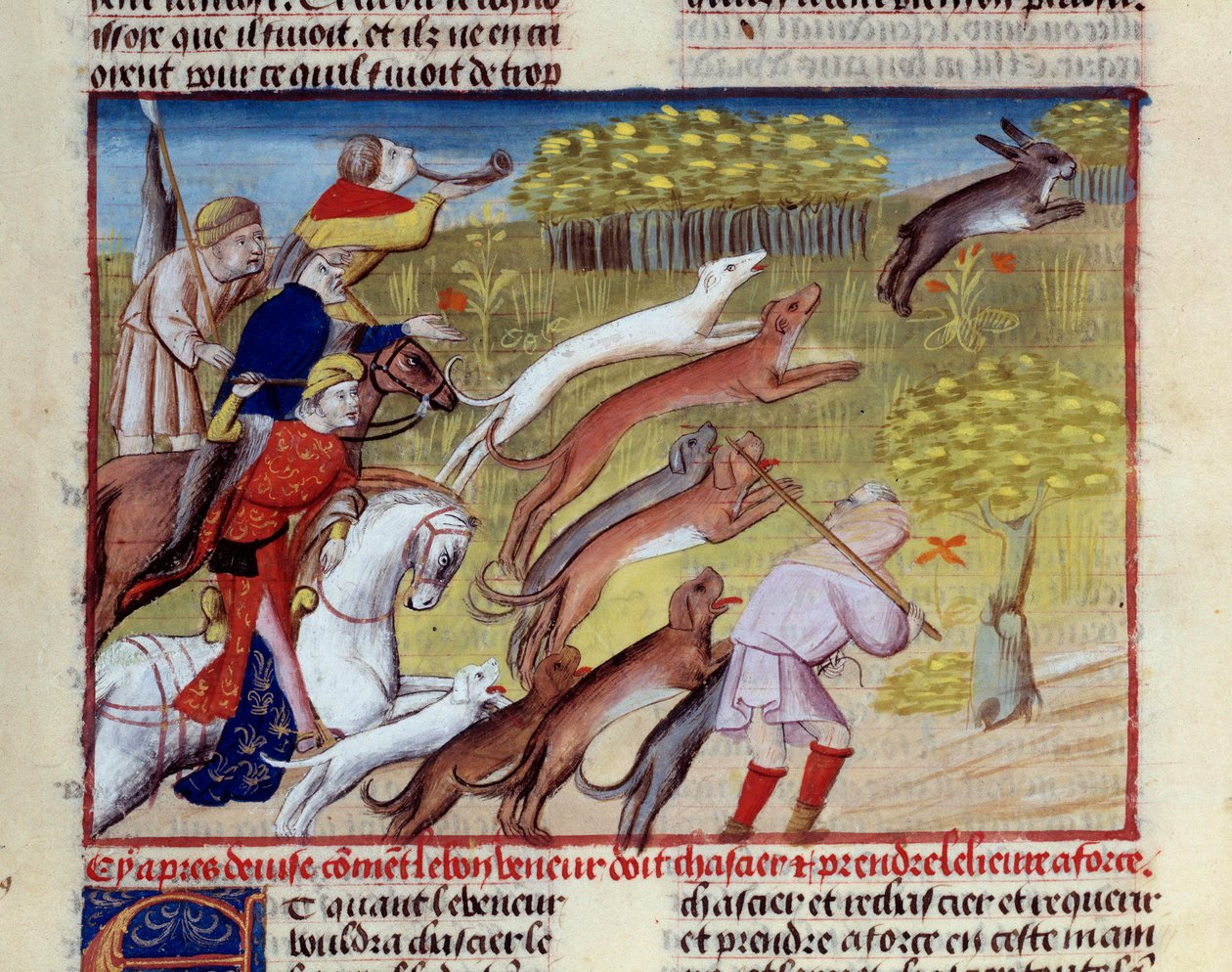 Miniaturowe polowanie na zające z „Księgi łowów” Gastona III Phoebusa, hrabiego Foix, lorda Bearn (1331-1391) autorstwa Unknown artist