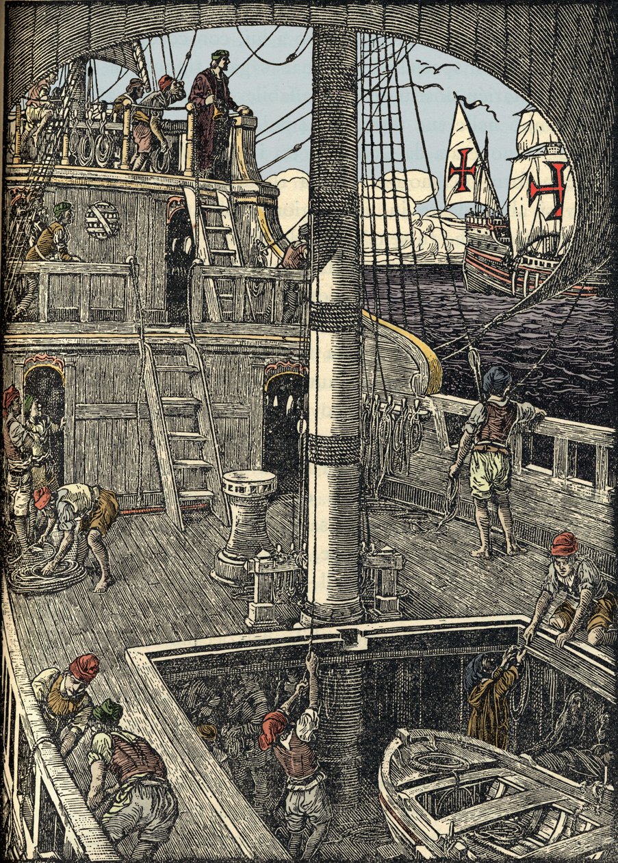 Nawigator Krzysztof Kolumb (1451-1506) na pokładzie swojej karaweli. autorstwa Unknown artist