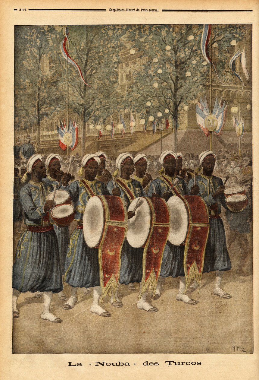 Nuba Turcos w Algierii, spacerująca ulicami Paryża. Grawerowanie w „”Le petit journal”” 25.10.1896. Kolekcja Selvy. autorstwa Unknown artist