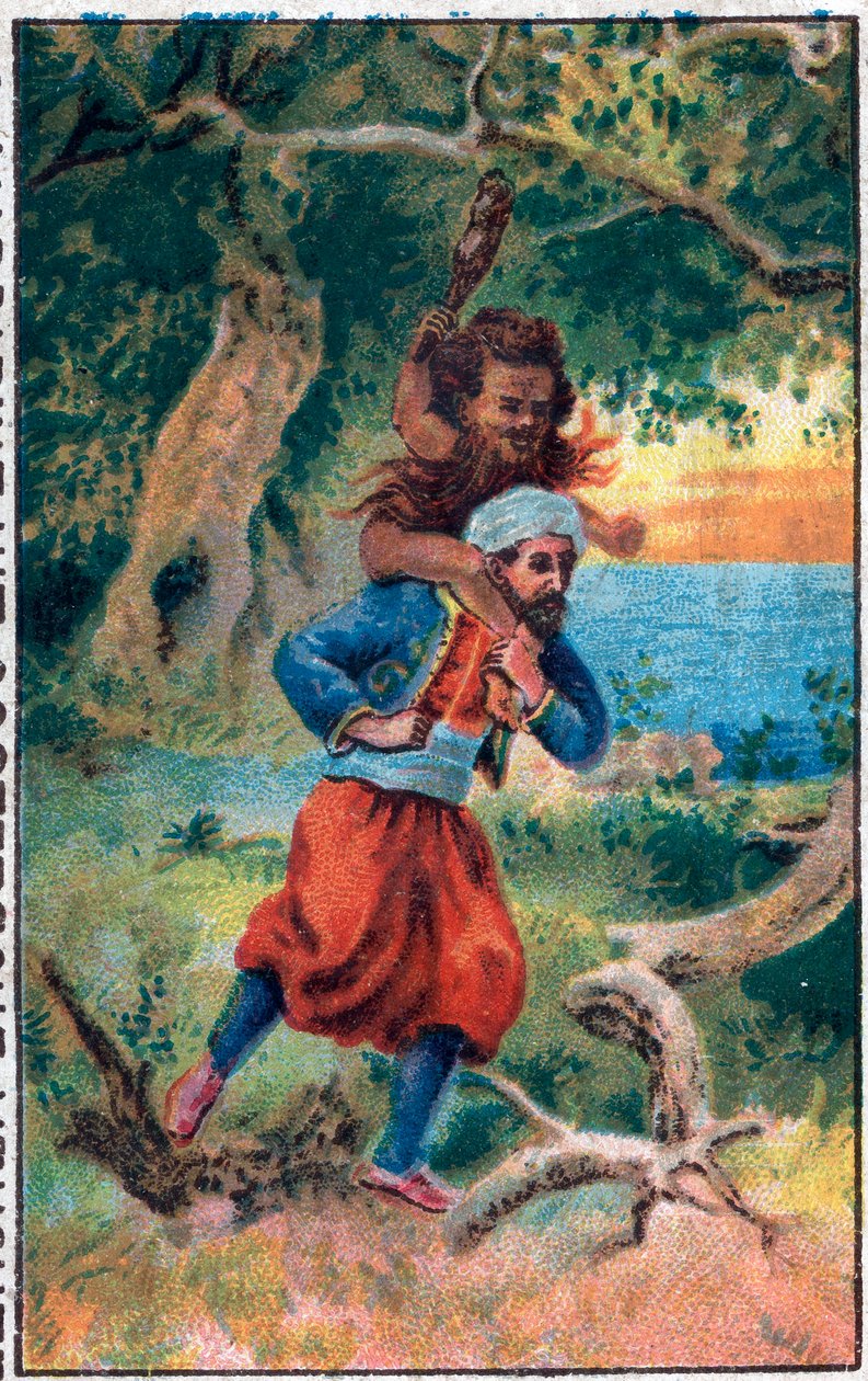Stary człowiek morza. Cudowne przygody Sindbada (Sindbada) żeglarza. Popularna opowieść o 1001 nocach (tysiąc i jedna noc). Chromolitografia z końca XIX wieku. autorstwa Unknown artist