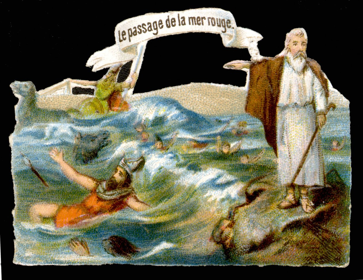 Przejście Morza Czerwonego (Mojżesz) - Chromolitografia z XIX wieku autorstwa Unknown artist