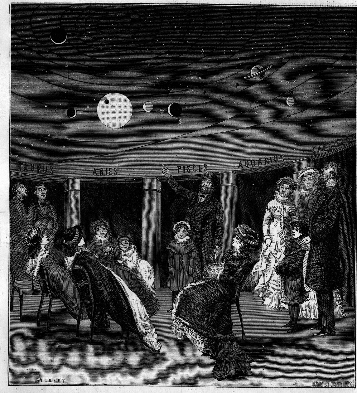 Planetarka N. Periniego, włoskiego astronoma. Grawer w „La Nature: przegląd nauk i ich zastosowań w sztuce i przemyśle”” z dnia 12 czerwca 1880 r. autorstwa Unknown artist