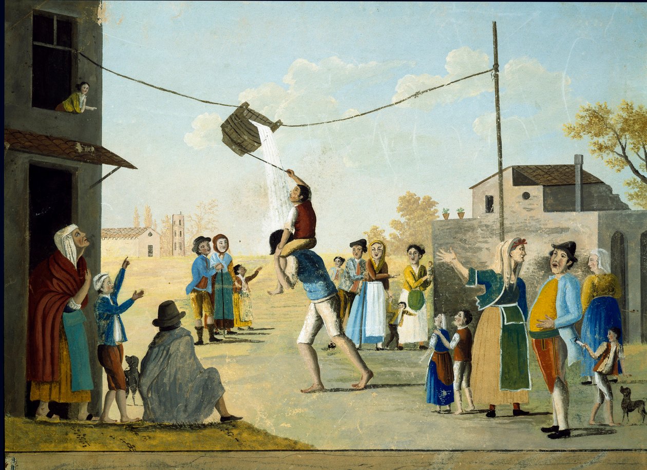 Popularna gra w wiadro w malarstwie Anonimowym Neapolu. Museo Nazionale di San Martino . w Neapolu z XIX wieku autorstwa Unknown artist
