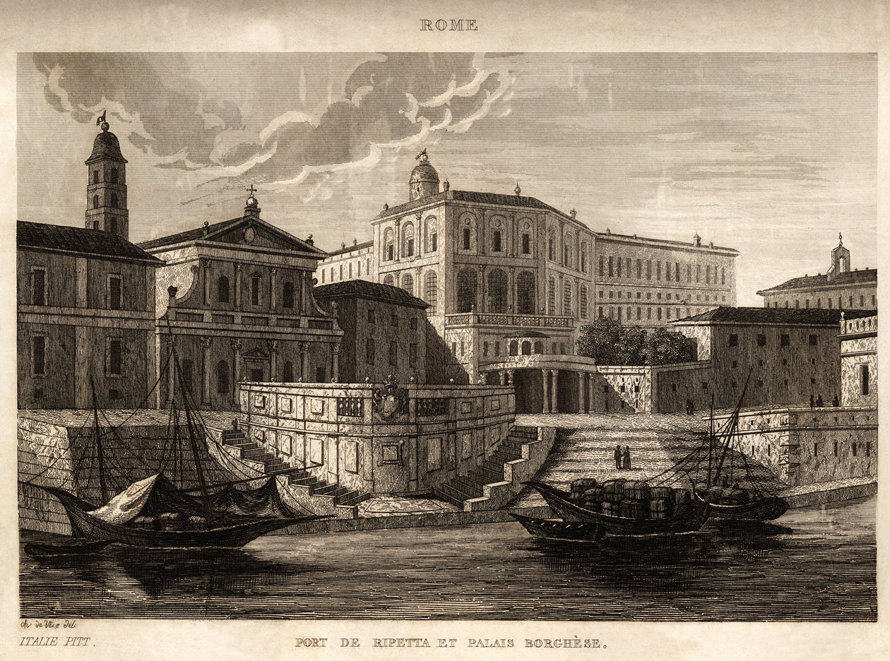 Port Ripetta i Pałac Borghese w Rzymie, rycina Ch. de Vene, w „Malownicze Włochy”, redaktor Amable Coste, Paryż autorstwa Unknown artist