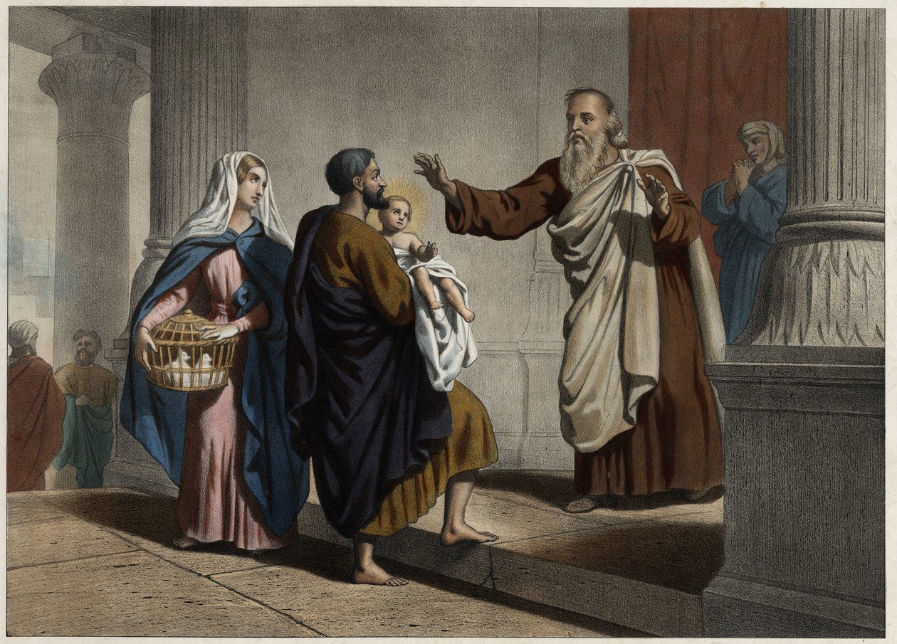 Przedstawienie Chrystusa w świątyni. Anonimowy rycina z połowy XIX wieku. autorstwa Unknown artist