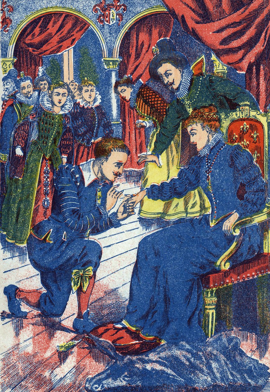 Książę próbuje pierścienia osła. Anonimowa ilustracja do opowiadania „Skóra osła” autorstwa Charlesa Perraulta (1628-1703), francuskiego pisarza. Zdjęcia Marcel Vagne, Jarville Nancy, bez daty (koniec XIX wieku). autorstwa Unknown artist