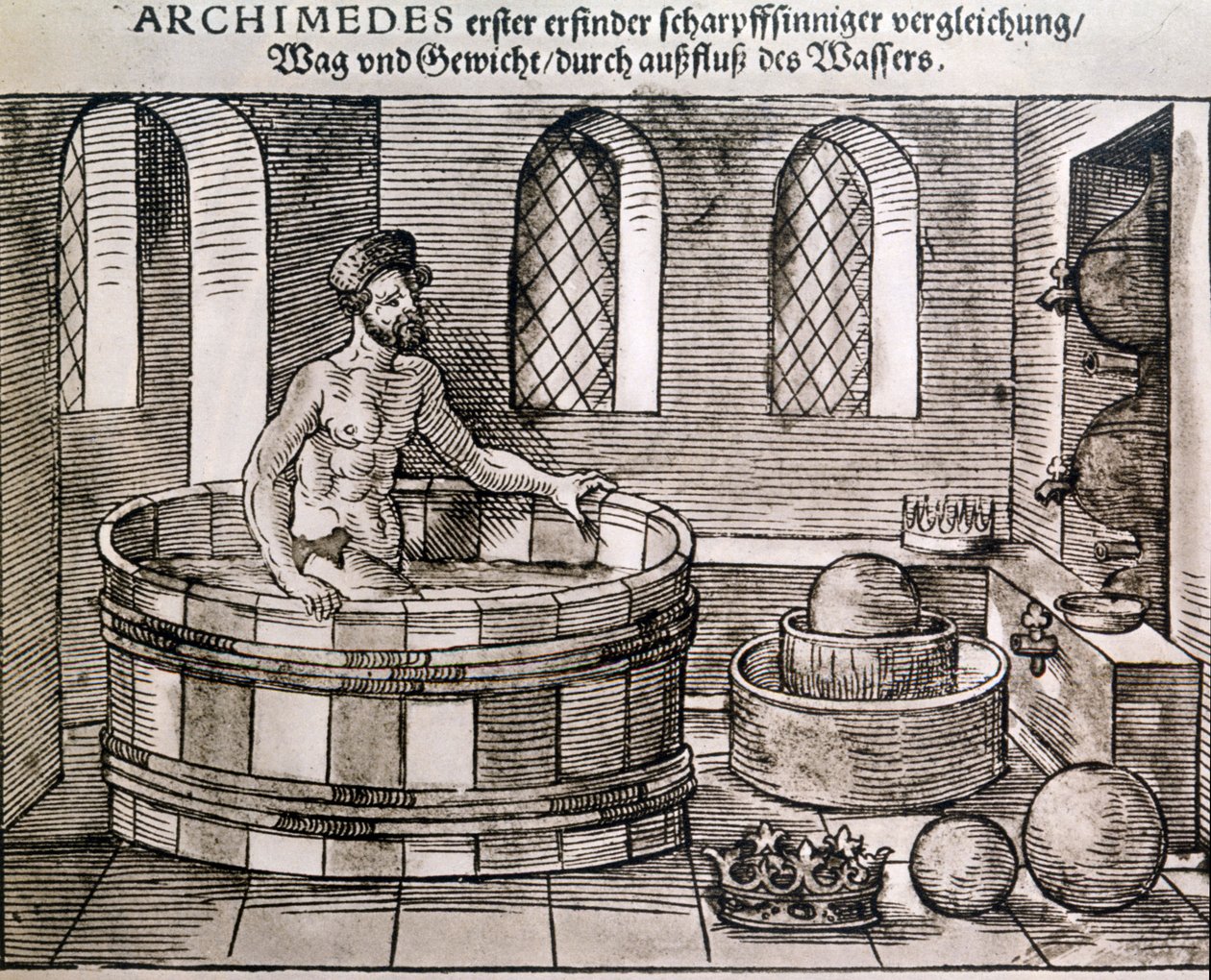 Zasada Archimedesa (Pchnięcie ciał w wodzie). autorstwa Unknown artist