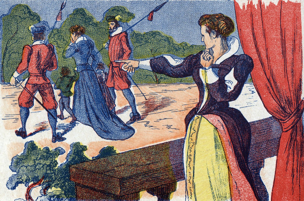 Królowa matka zamyka królową i jej dzieci. Anonimowa ilustracja do „La belle au bois dormant”, opowiadania Charlesa Perraulta (1628-1703), francuskiego pisarza. Zdjęcia Marcel Vagne, Jarville Nancy, bez daty (koniec XIX wieku). autorstwa Unknown artist