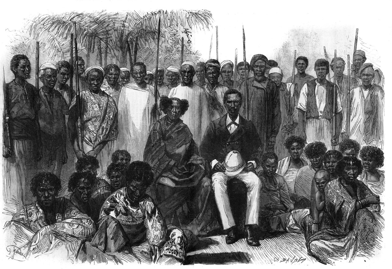 Królowa Sakalave, Anarina i jej mąż pochodzenia howa, podczas wyprawy z Madagaskaru znaleźli się pod ochroną Francji. Grawerowanie w „”Le Monde Illustré”” autorstwa Unknown artist