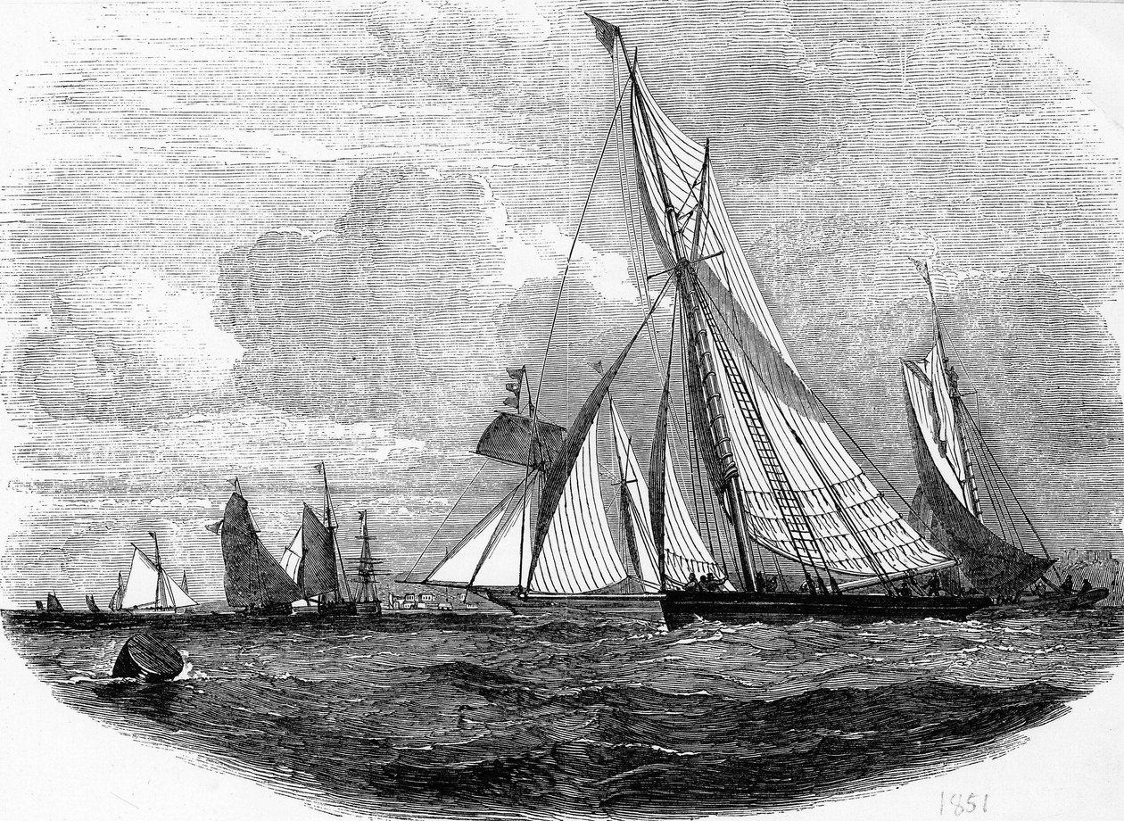 Regaty Cowes w 1851 r. - rycina, Biblia. des Arts deco. autorstwa Unknown artist