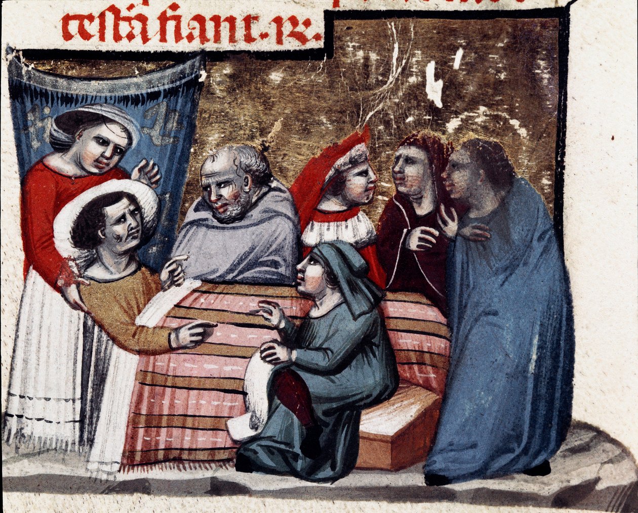 Powtórzenie testamentu przy łóżku chorego Miniatura z Kodeksu Justyniana (Codex Justinianus), zbioru praw i instytucji wydanych za cesarza rzymskiego Bizancjum Justyniana I (483-565) autorstwa Unknown artist