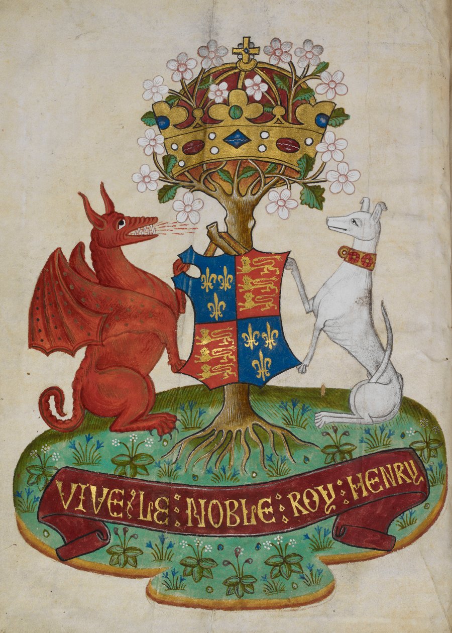 Królewski herb Anglii Henryka VII wspierany przez białego charta i czerwonego smoka autorstwa Unknown artist