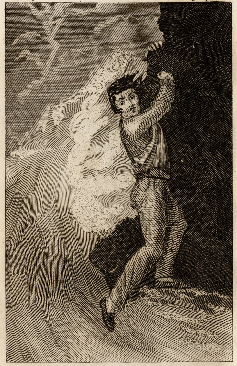 Wrak statku Robinsona Crusoe, rycina zamieszczona w „Przygodach Robinsona Crusoe” Daniela Defoe (1660-1731), wydanie la librairie d