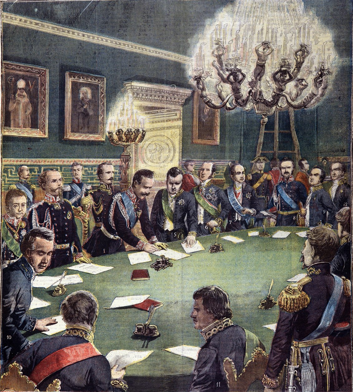 Podpisanie przez Karola Alberta (Charles Albert), króla Sardynii, Podstawowego Statutu Monarchii Sabaudii z dnia 07.02.1848 r., przyjętego 4 marca 1848 r., znanego jako Statut albertyński lub Statuto Albertino. autorstwa Unknown artist