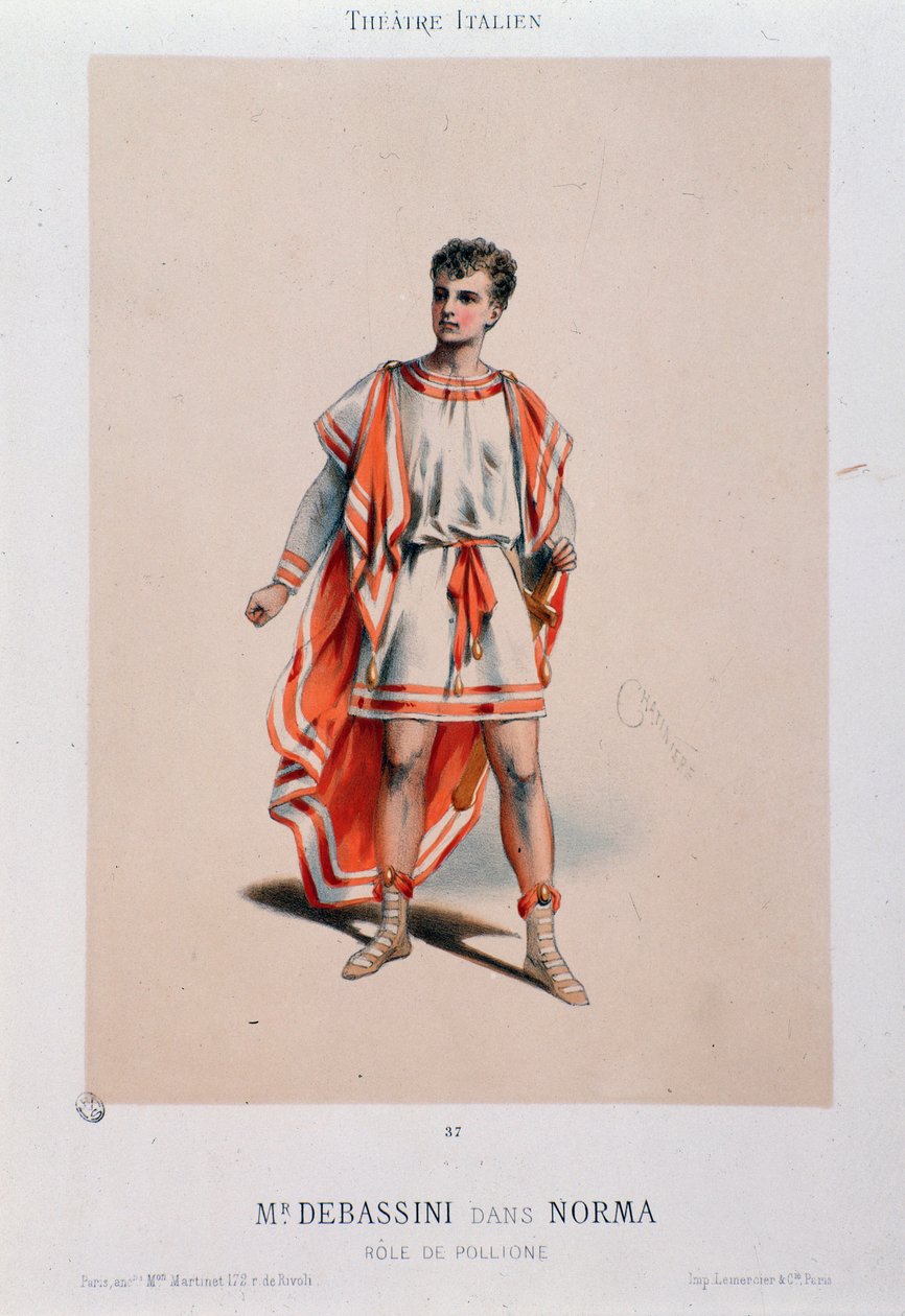 Śpiewak Achille De Bassini wykonujący Pollione w operze La Norma autorstwa Unknown artist