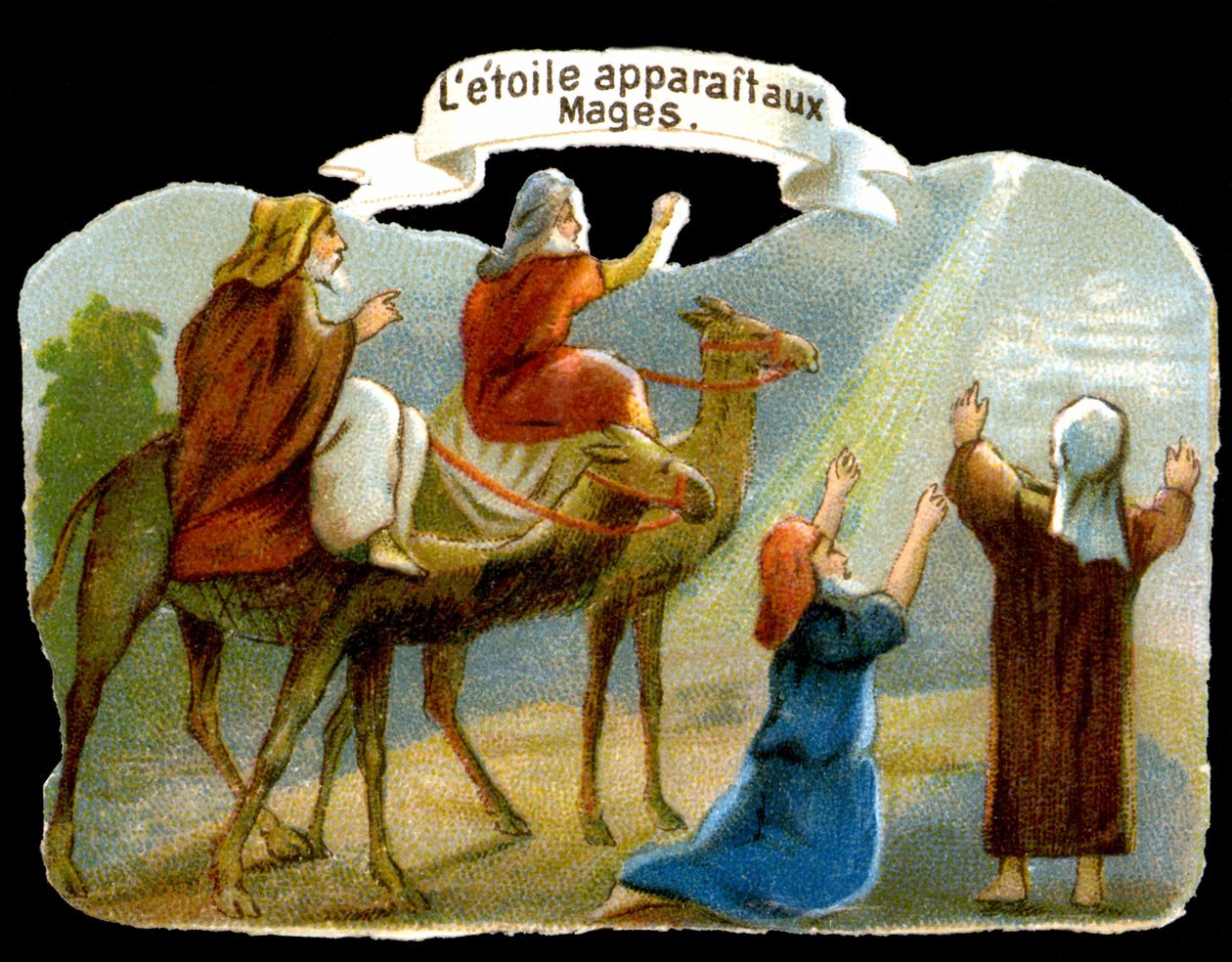 Gwiazda ukazująca się Mędrcom, aby poprowadzić ich do Chrystusa. XIX-wieczna chromolitografia. autorstwa Unknown artist