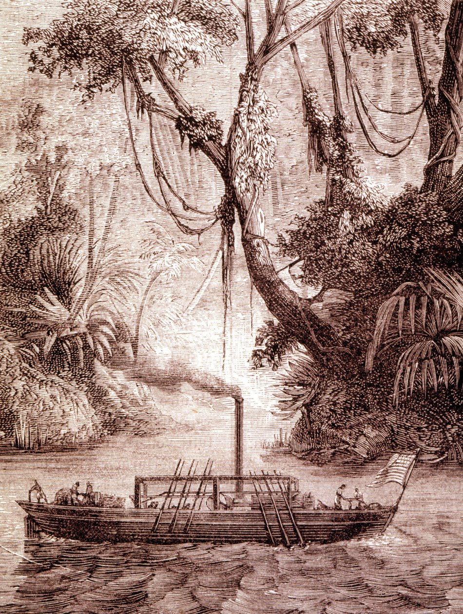 Parowiec Johna Fitcha, amerykańskiego wynalazcy, na rzece Delaware około 1791 roku. autorstwa Unknown artist