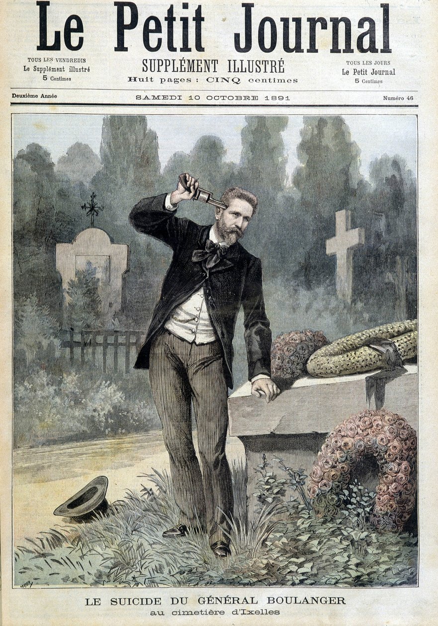 Samobójstwo generała Boulangera na cmentarzu w Ixelles – w „Le Petit Journal” z 10.10.1891 r. (rycina) autorstwa Unknown artist