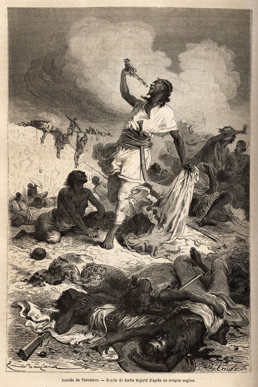 Samobójstwo cesarza Etiopii Teodorosa II (ok. 1818-1868) w kwietniu autorstwa Unknown artist
