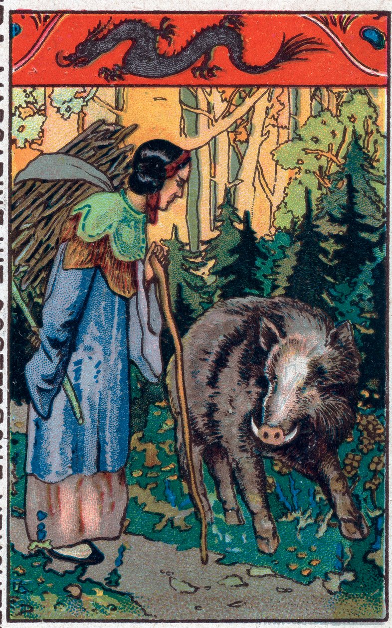 Straszny dzik. Chińska opowieść. Chromolitografia z końca XIX wieku. autorstwa Unknown artist