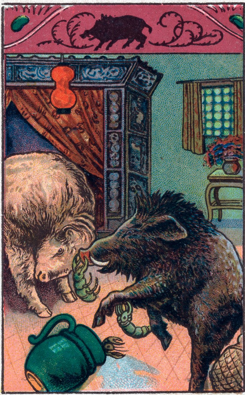 Straszny dzik. Chińska opowieść. Chromolitografia z końca XIX wieku. autorstwa Unknown artist