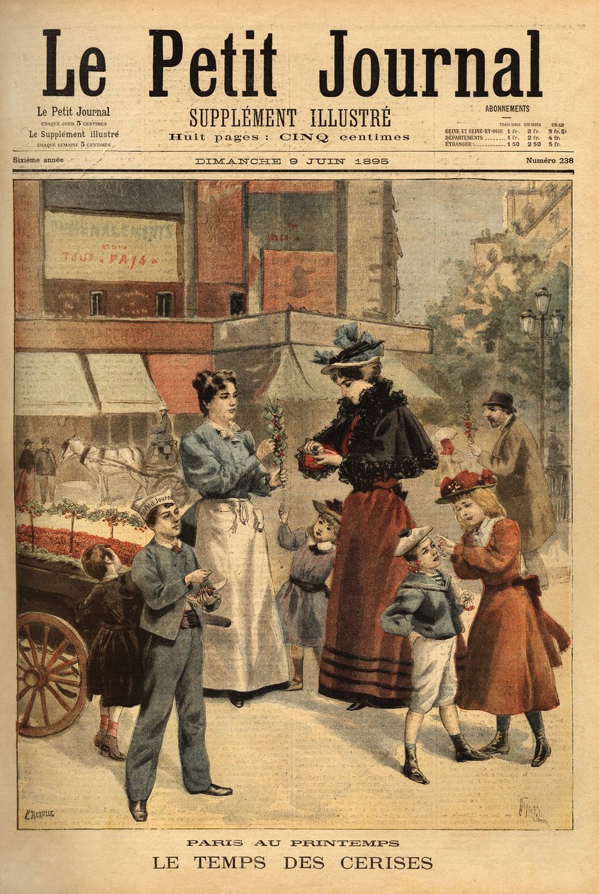 Czas wiśni, chodzący kupiec po ulicach Paryża. Grawerowanie w „”Le petit journal”” 9.06.1895. Kolekcja Selvy. autorstwa Unknown artist