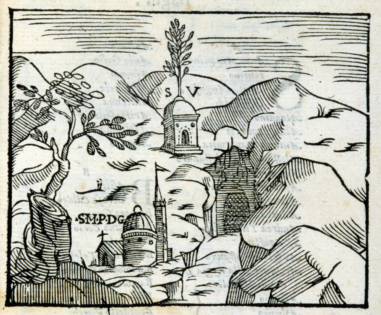 Grób Wergiliusza (70 pne - 19 pne) w Pozzuoli (Pozzuoli). Ksylografia według XVII-wiecznego przewodnika turystycznego. autorstwa Unknown artist