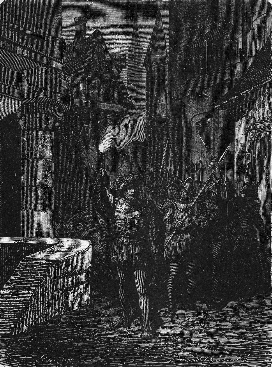 Zegarek z latarką na ulicach Paryża w XVII wieku. W „Albumie nauki””, Éditions Jouvet autorstwa Unknown artist